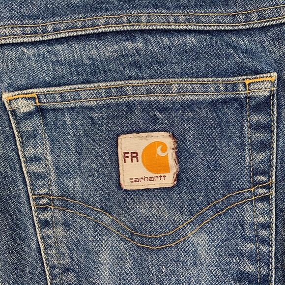 Vintage Carhartt FR Jeans Mens 44 Blue Fire Flame Resistant Utility Denim Work - Picture 9 of 12